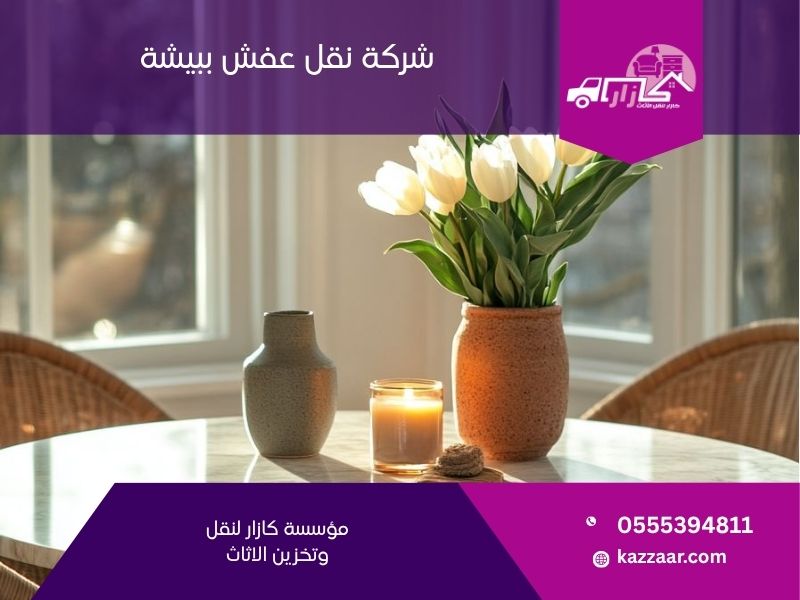 فريق كازار لشركة نقل عفش ببيشة أمام شاحنة النقل في أحد أحياء المدينة